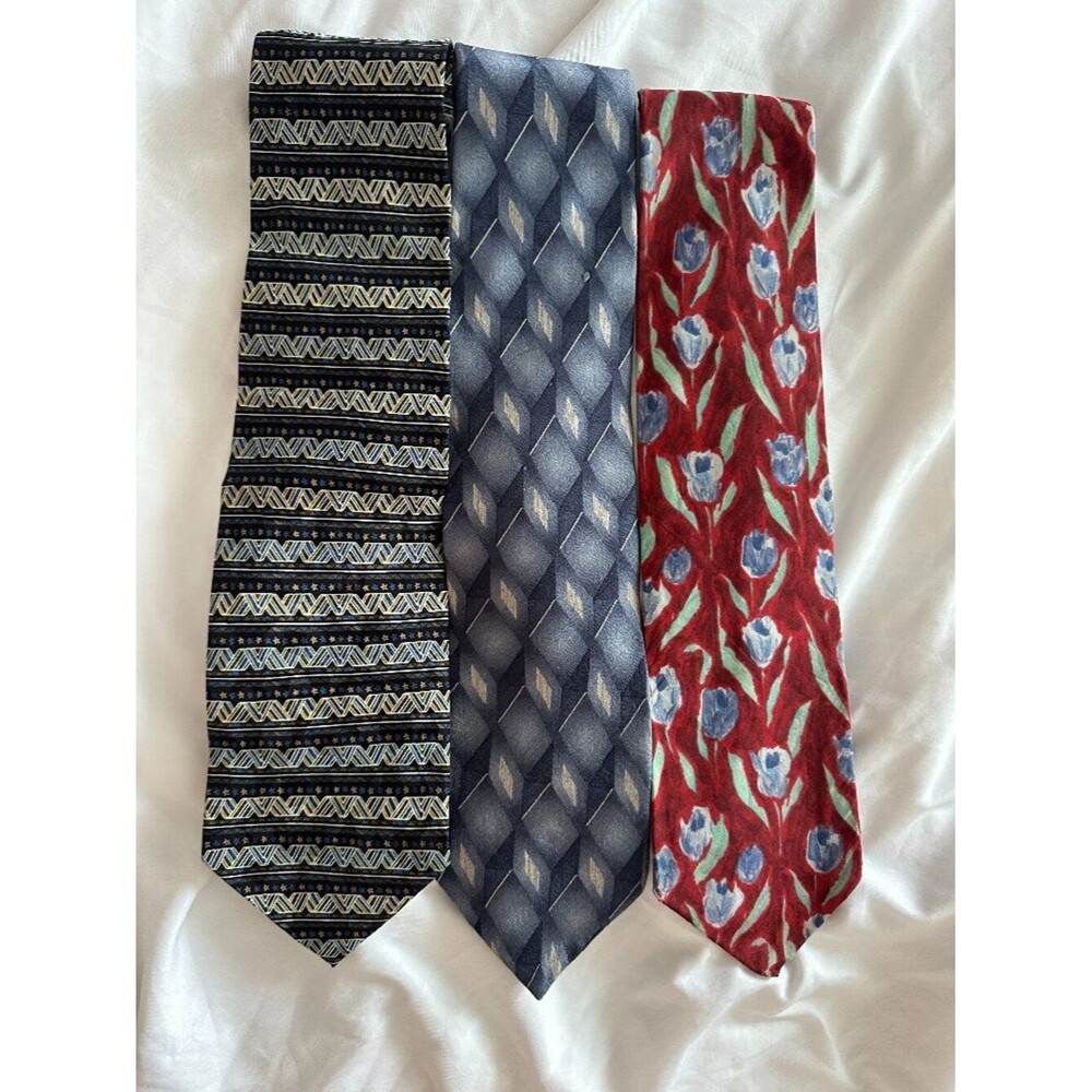 Vintage 100% Silk Ties Lot 3 Ron Chereskin Puritan Hunting Horn Floral Geometric